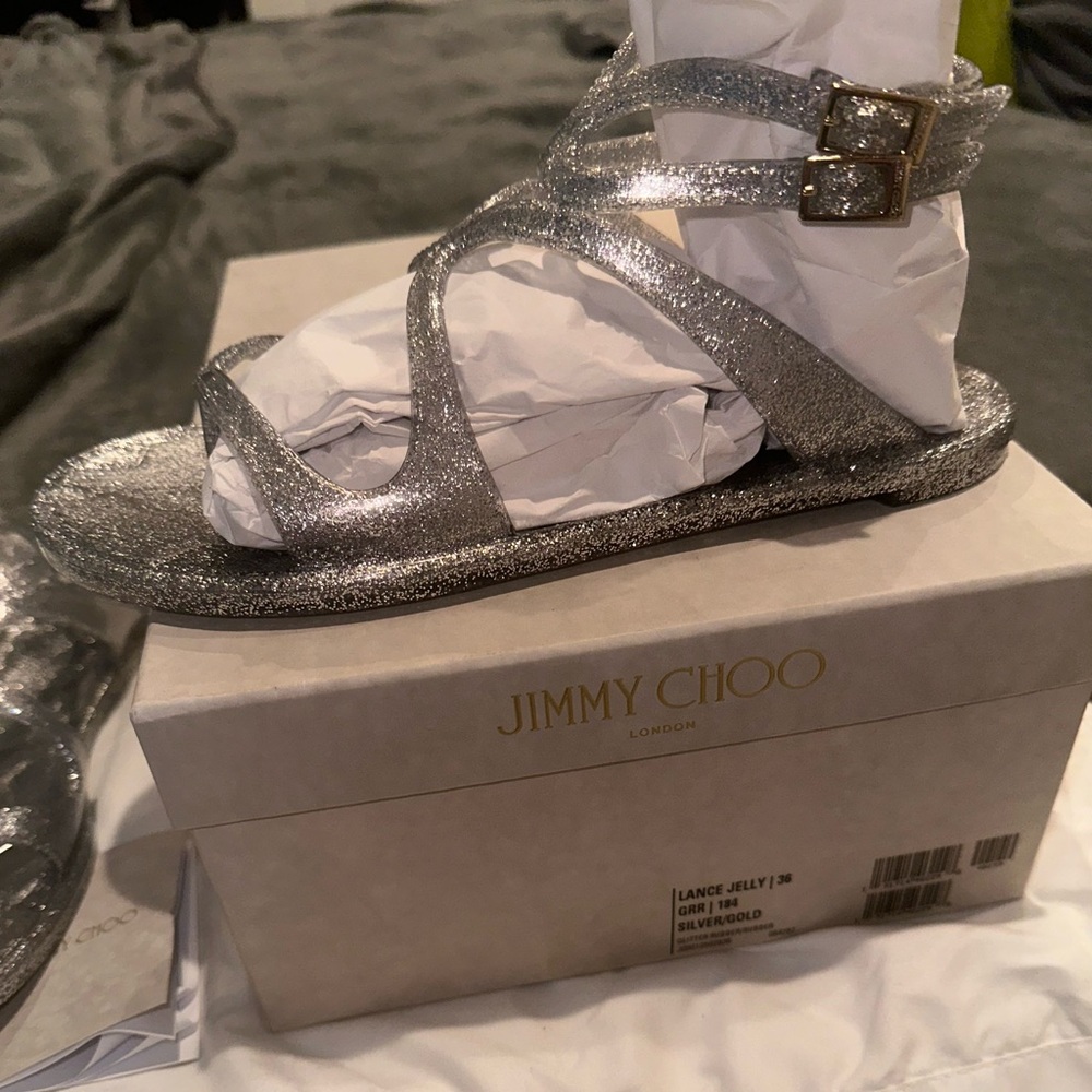 Jimmy Choo Silver Glitter Sandals